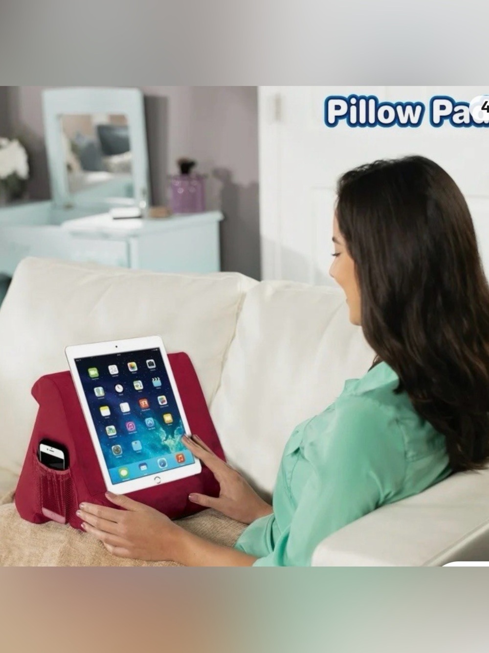 Pillow Pad Tablet Pillow Stand - Burgundy Hands-Free Viewing